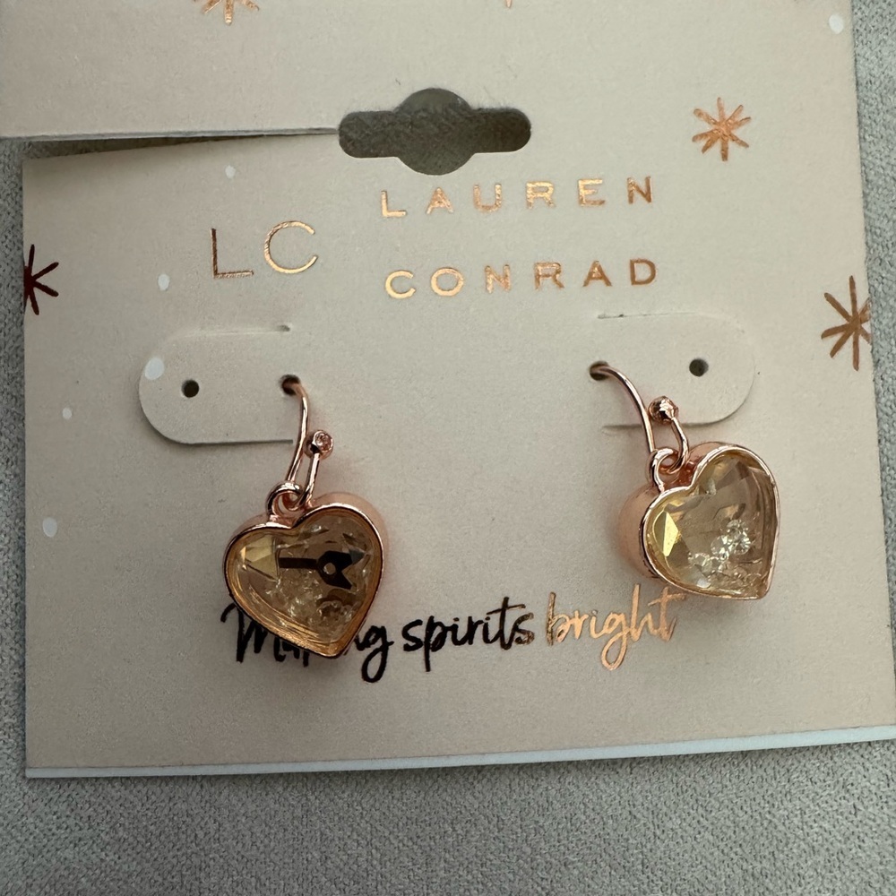 LC Lauren Conrad Rose Gold Heart Earrings New